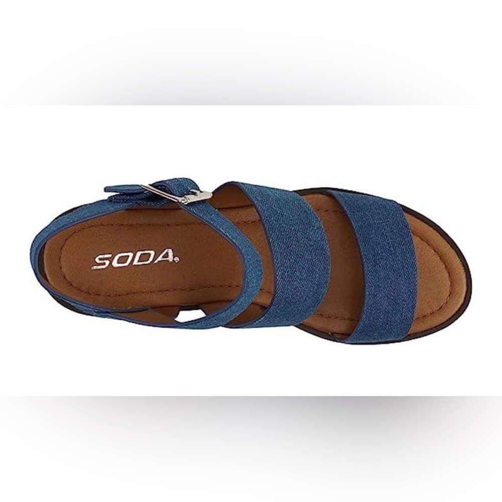 NWOT Soda ACCOUNT Women's Open Toe Block Heel Platform Sandals Denim Blue, Sz 10 - Picture 4 of 7